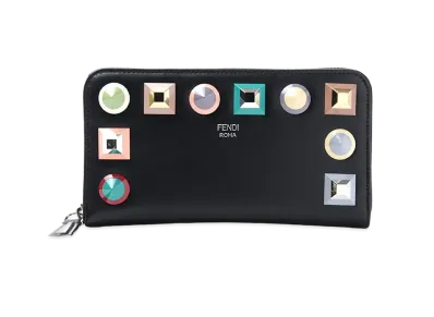 FENDI Rainbow Stud Leather Wallet "Black"