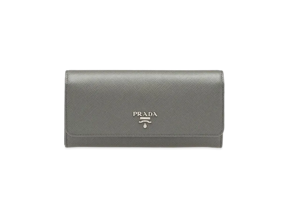 PRADA Saffiano Leather Wallet "Gray/Pink"