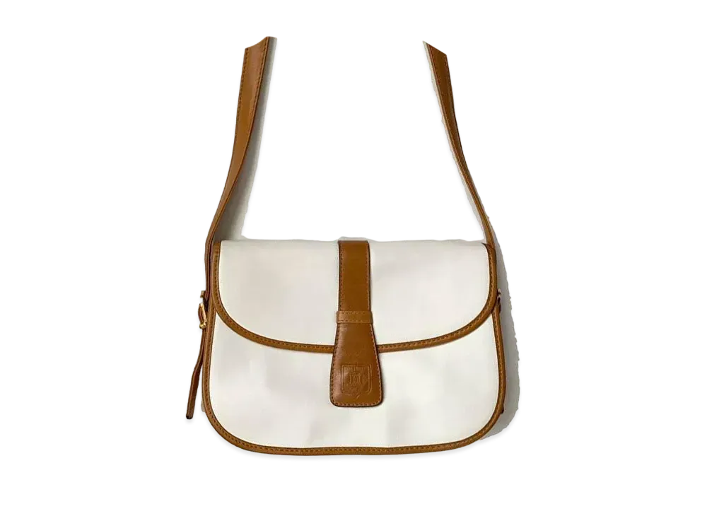 CELINE Macadam Leather Shoulder Bag "White"