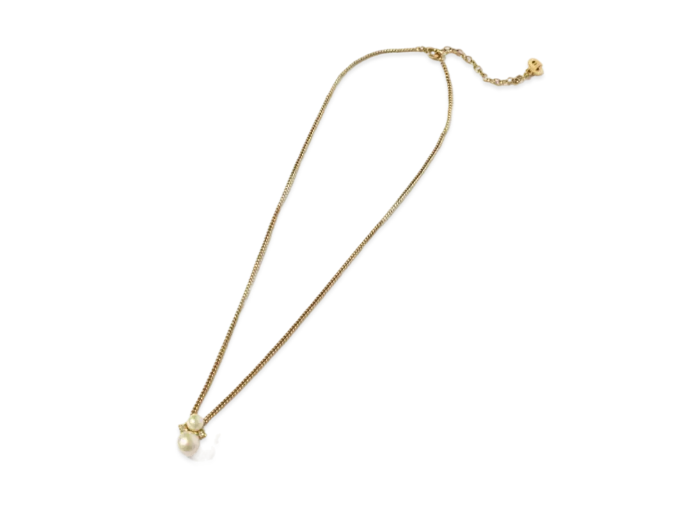 Dior Vintage Fake Pearl Rhinestone Necklace "Gold"