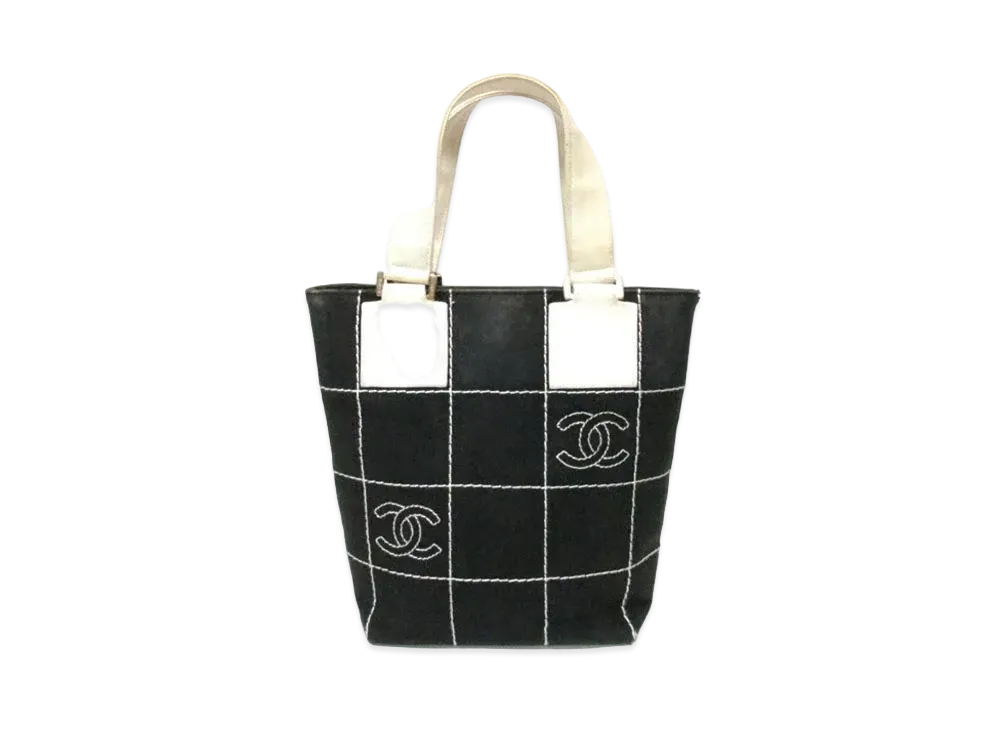 CHANEL Chocolate Bar Canvas Tote Bag "Black"