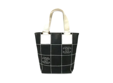 CHANEL Chocolate Bar Canvas Tote Bag "Black"