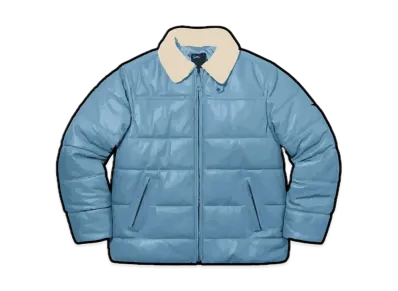 Supreme / Schott Shearling Collar Leather Puffy Jacket "Light Blue"