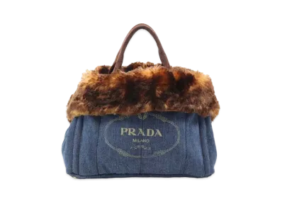 PRADA CANAPA Denim Logo Handle Tote Bag "Blue"
