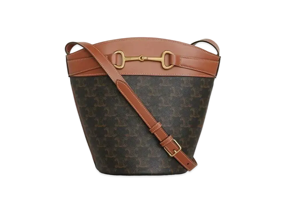 CELINE Crecy Bucket Triomphe Canvas Shoulder Bag "Brown"