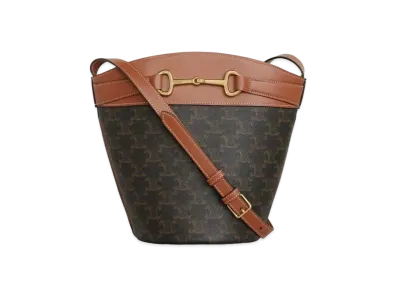 CELINE Crecy Bucket Triomphe Canvas Shoulder Bag "Brown"