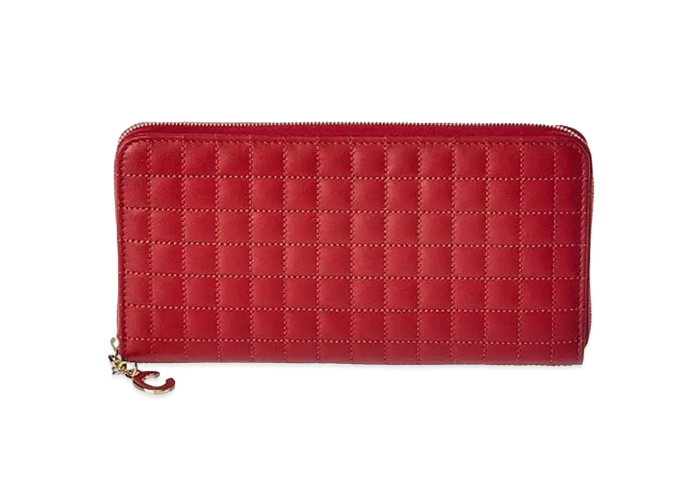 CELINE C charm Quilting Long Wallet "Red"