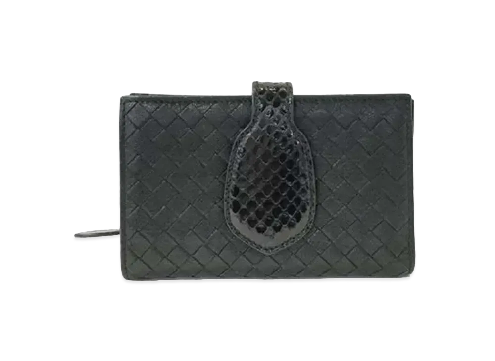 Bottega Veneta Intrecciato W hook Python Wallet "Black"