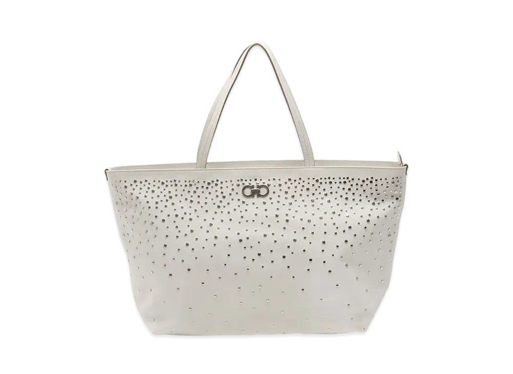Salvatore Ferragamo Studs Leather Tote Bag "Ivory"