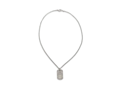 CHANEL Matelasse Dog Tag Necklace "Silver"