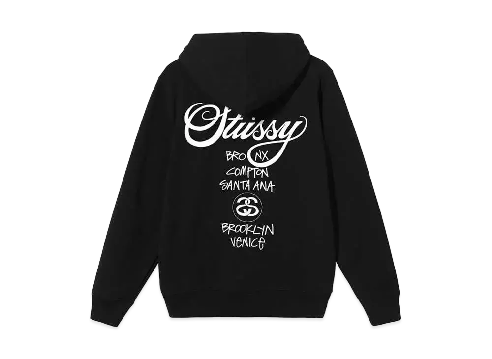 Stussy WORLD TOUR ZIP HOODIE "Black"