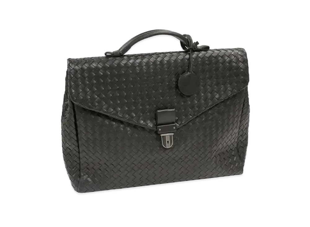 Bottega Veneta Intrecciato Leather Brief Case "Black"