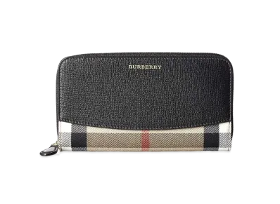 BURBERRY House Check Round Zip Wallet "Black"