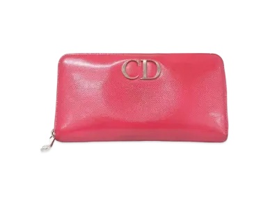 Dior Patent Leather Round Fastener Wallet "Red"