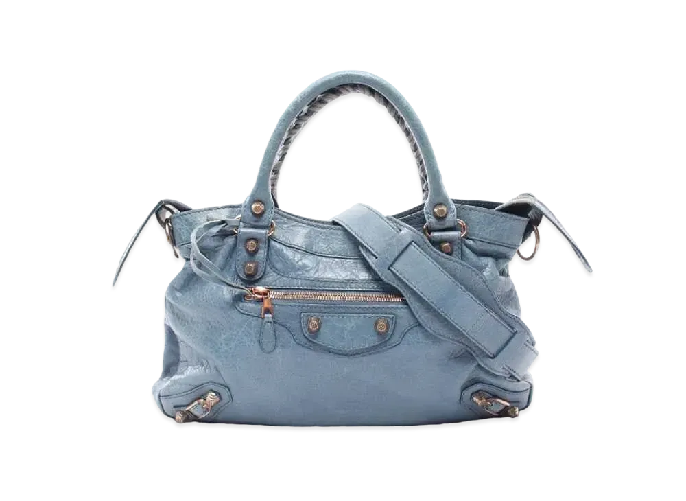 BALENCIAGA Giant Town Leather Handle Bag "Blue"