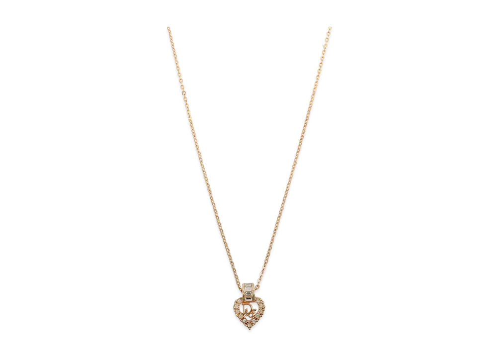 ディオール ラインストーン ハートロゴ プレート ネックレス "ゴールド"