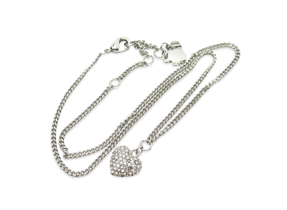 Dior Rhinestone Heart Necklace "Silver"