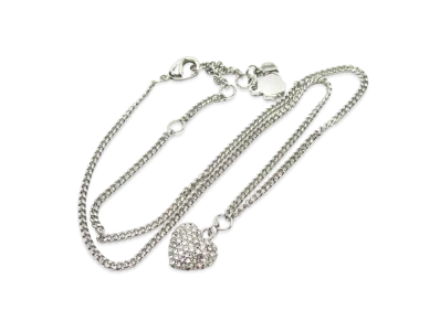Dior Rhinestone Heart Necklace "Silver"