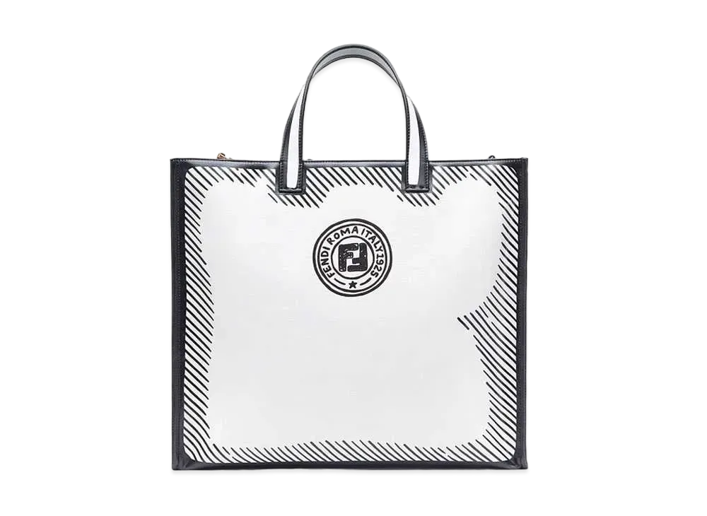 FENDI Shopper Canvas Tote Bag "White"