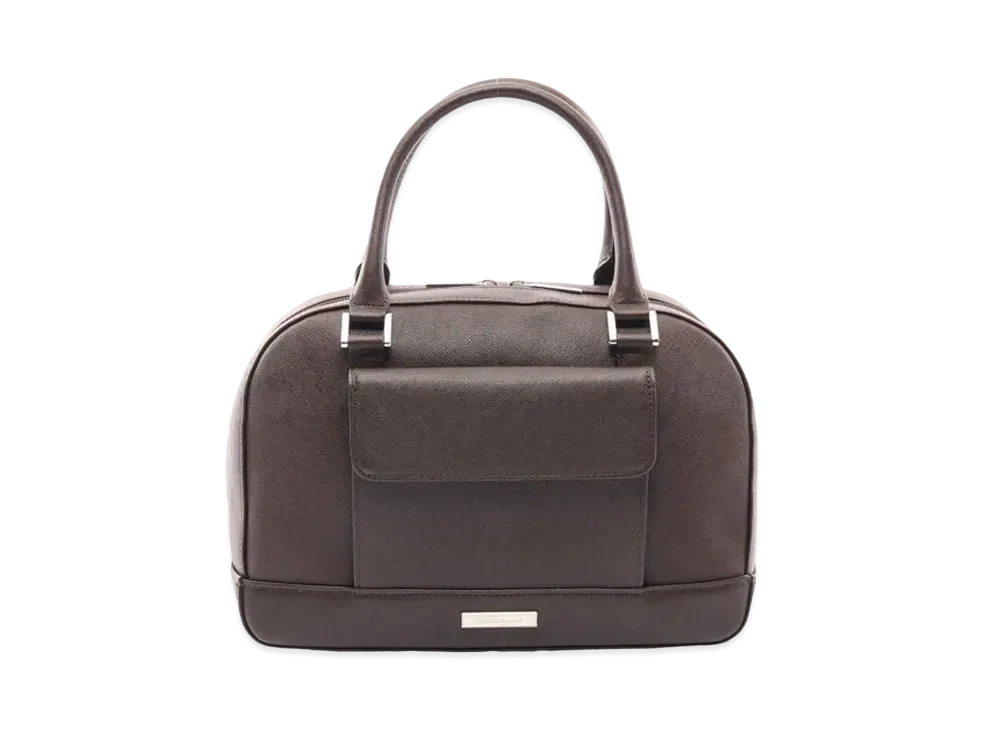 Burberry Leather Boston Handle Bag "Dark Brown"
