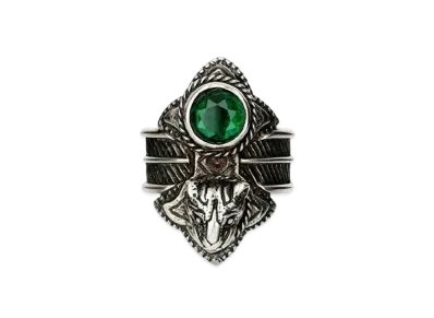 Gucci Feline Head Ring With Green Crystal