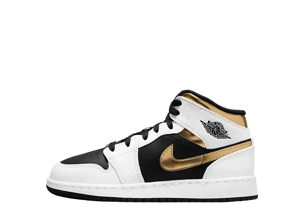 ナイキ GS エアジョーダン1 ミッド "ホワイト ゴールド ブラック"