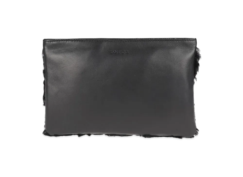 LOEWE Leather Fur Clutch Bag "Black"
