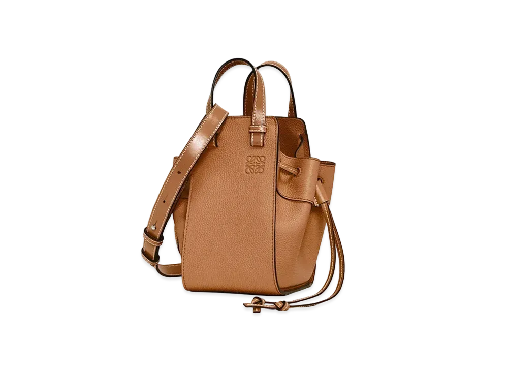 LOEWE Mini Hammock Drawstring Bag In Soft Grained Calfskin "Light Caramel"