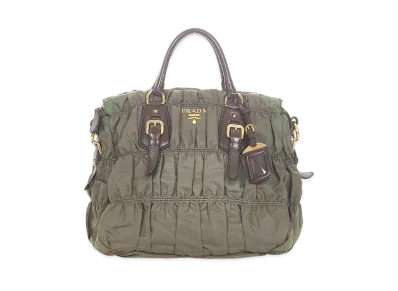 PRADA Tessuto Gaufre Handle Bag "Dark Green"