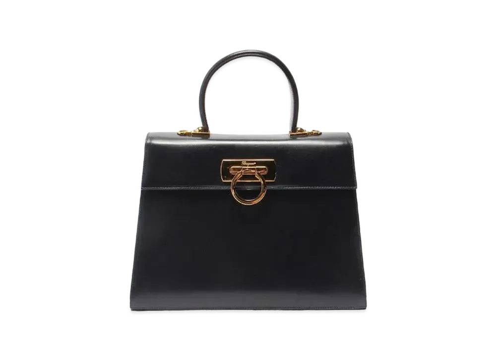 Salvatore Ferragamo Gancio Leather Handle Bag "Black"