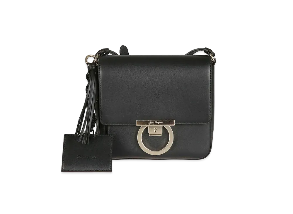 Salvatore Ferragamo Gancio Leather Shoulder Bag "Black"