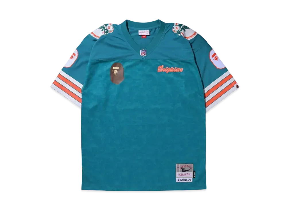 A BATHING APE X M&N NFL MIAMI DOLPHINS LEGACY JERSEY "Turquoise"