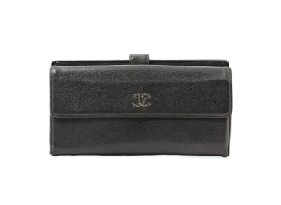 CHANEL Coco Mark Leather Wallet "Black"