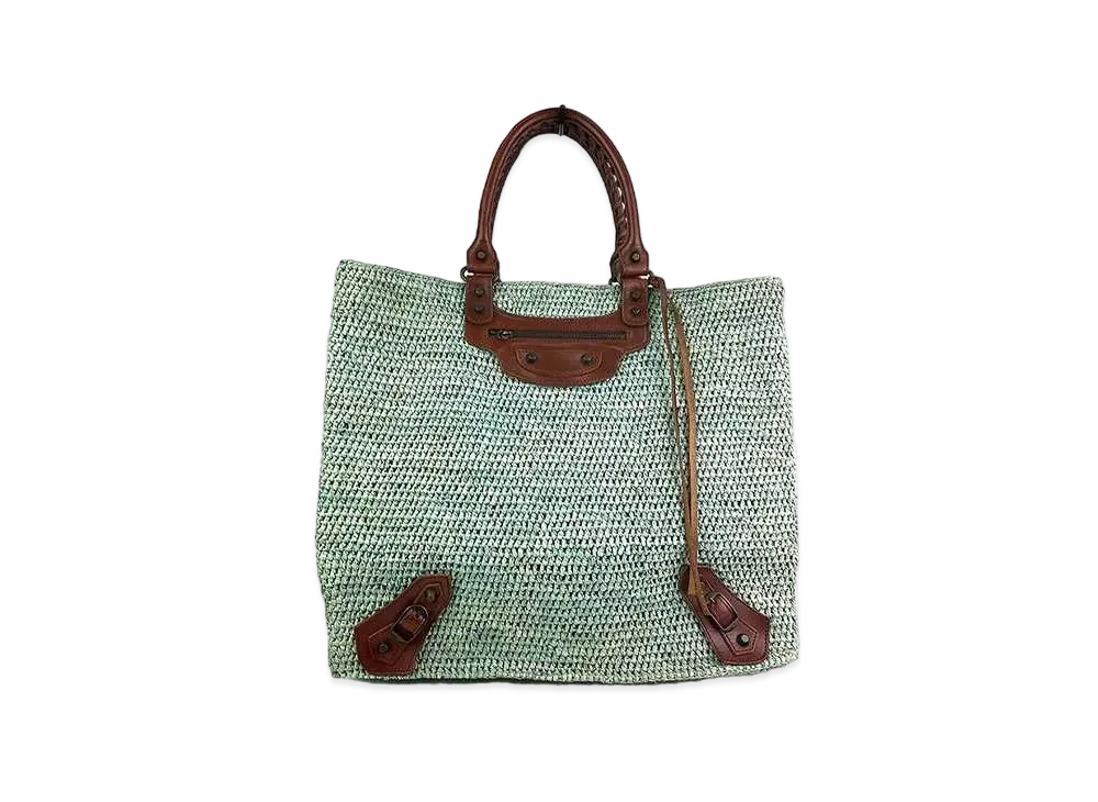 バレンシアガ ラフィア ストロー トートバッグ "グリーン"