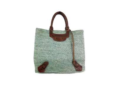 BALENCIAGA Raffia Straw Tote Bag "Green"