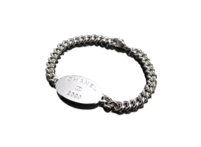 CHANEL 2000 Logo Plate Chain Bracelet "Silver"