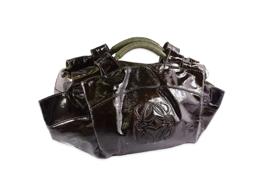 LOEWE Patent Leather Nappa Aire Handle Bag "Olive"