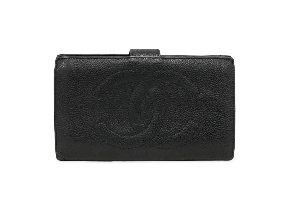 CHANEL Caviar Skin Coco Mark Wallet "Black"