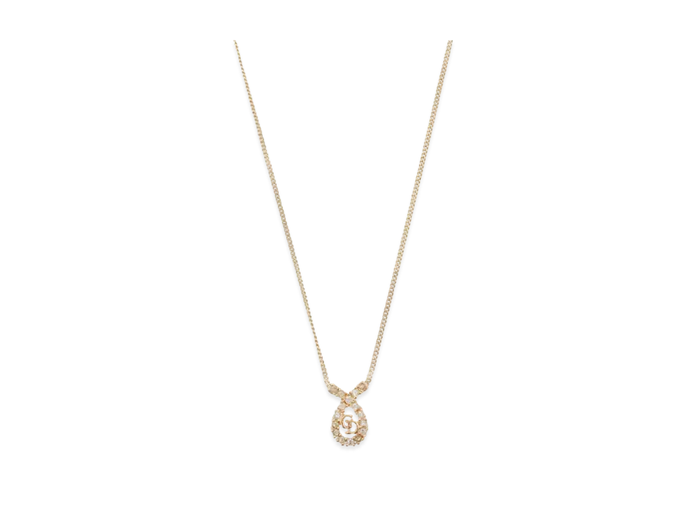 ディオール ラインストーン ロゴ プレート ネックレス "ゴールド"