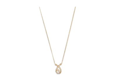 Dior Rhinestone Logo Plate Necklace "Gold"