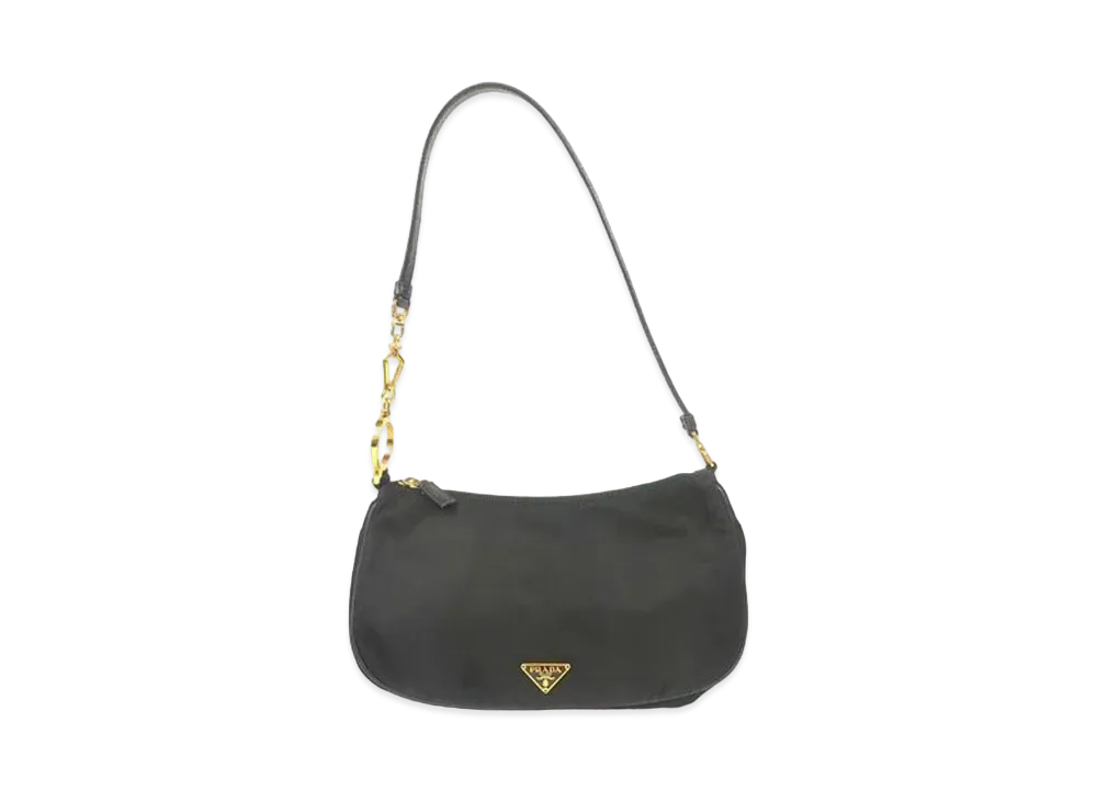 PRADA Nylon Leather Shoulder Bag "Black"