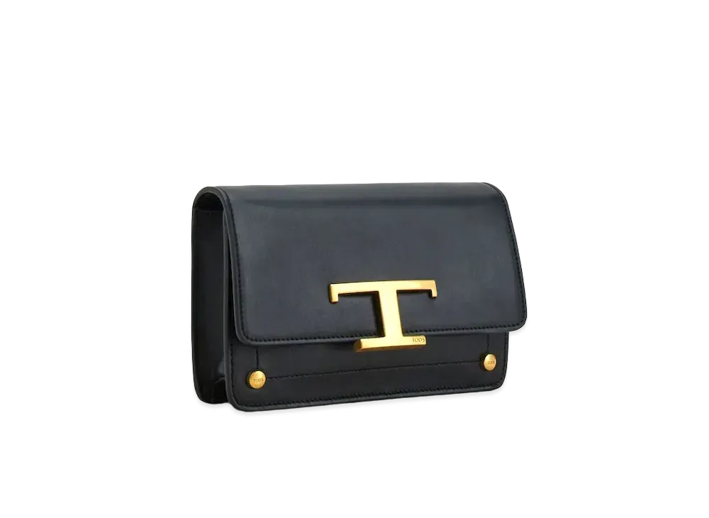 TOD'S Timeless Belt Bag In Leather Micro With Metal Shoulder Strap "Black"