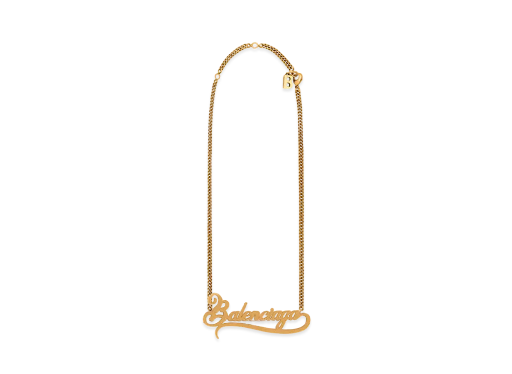 BALENCIAGA Typo Logo Necklace "Gold"