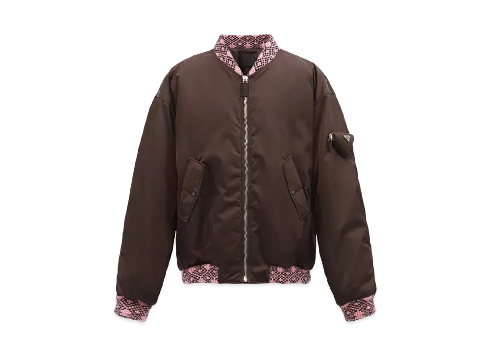 プラダ ロゴ ポケット リナイロン ボンバージャケット "ブラウン"