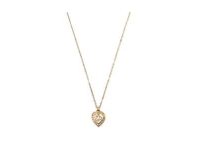 Dior Rhinestone Heart Emblem Plate Necklace "Gold"