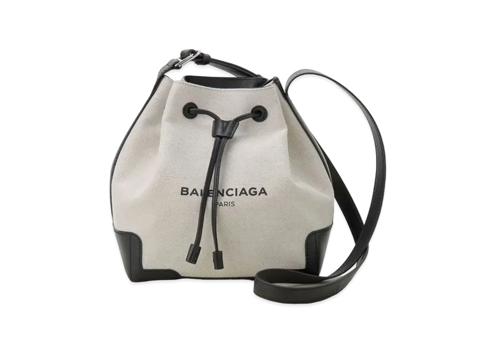 BALENCIAGA Navy Bucket Shoulder Bag "Off White"