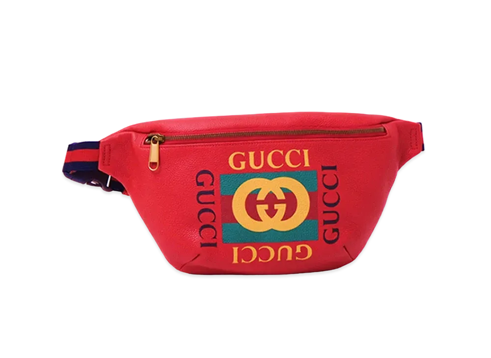 GUCCI Logo Print Leather Medium Belt Bag "Red"