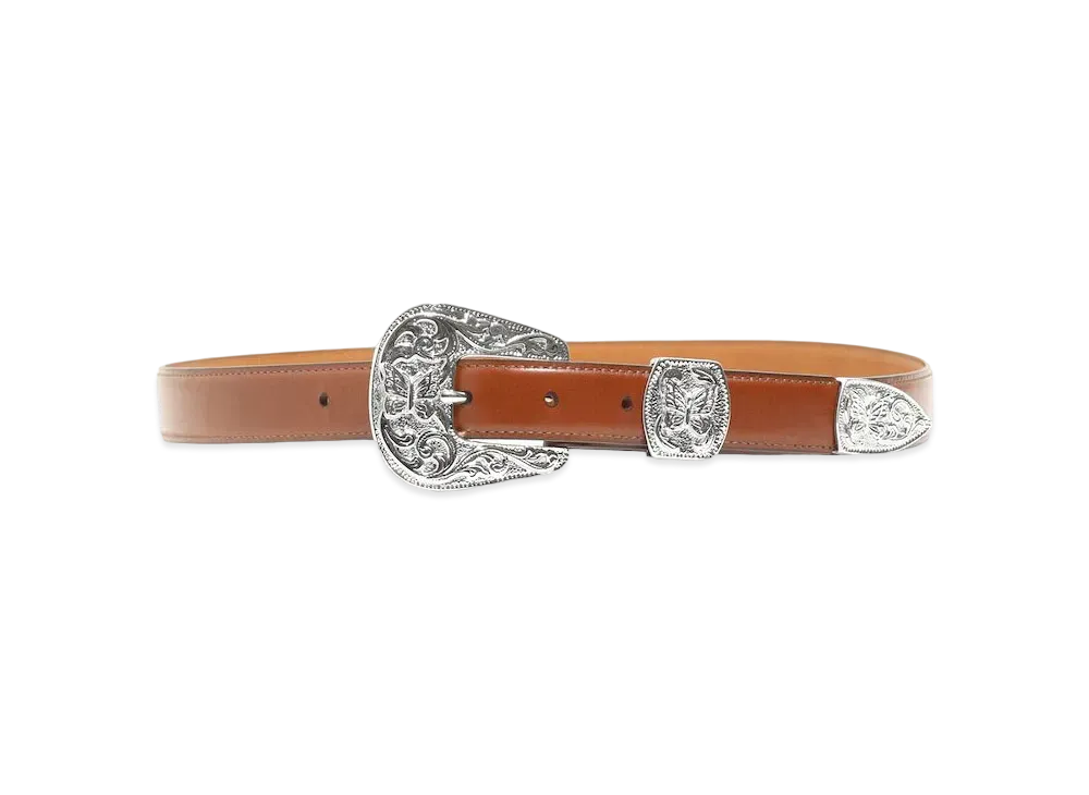 Needles PAPILLON WESTERN TIP BELT - STEER LEATHER "Brown"