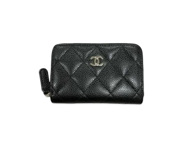 CHANEL Caviar Skin Matelasse Compact Zip Wallet ”Black”