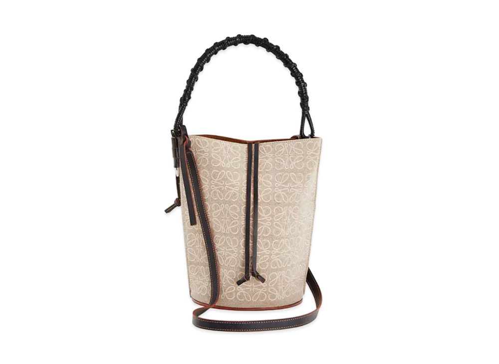 ロエベ ゲート バケット ハンドル バッグ アナグラム リネン＆カーフスキン "ナチュラル/ブラック"